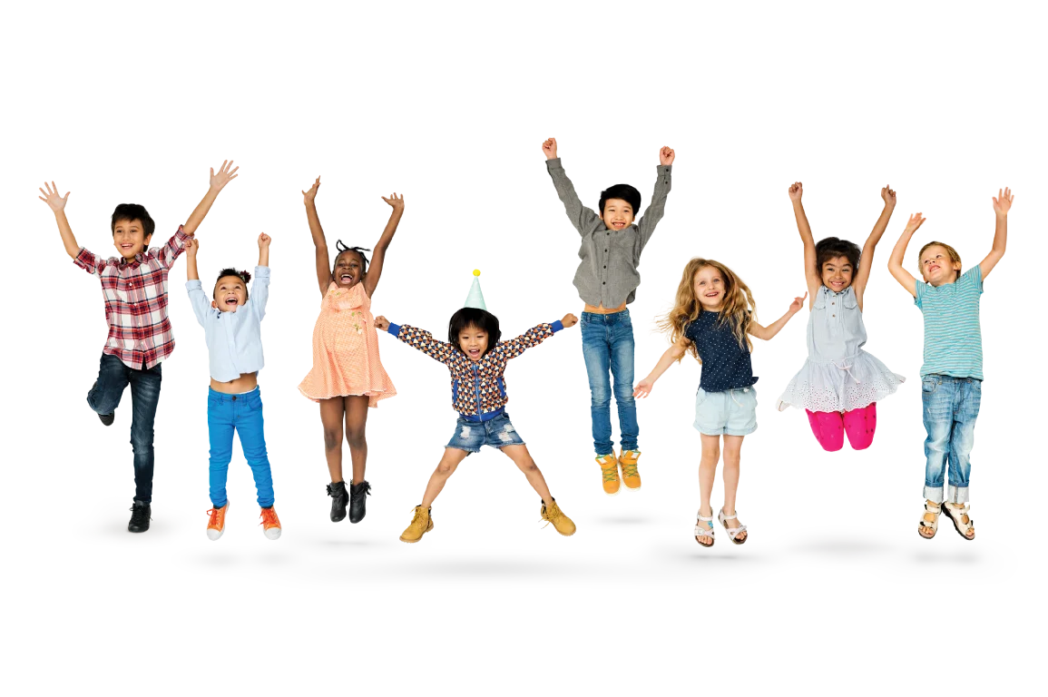 Kinder springen vor Freude