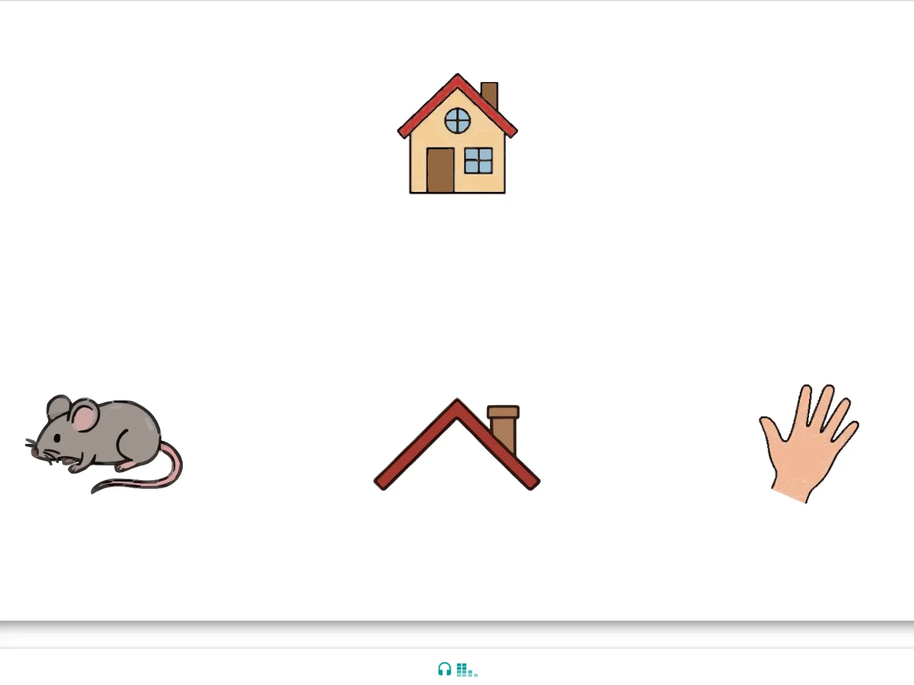 quopBASIS-Reimaufgabe: Welches Bild reimt sich auf Haus? Zur Auswahl stehen Maus, Dach und Hand